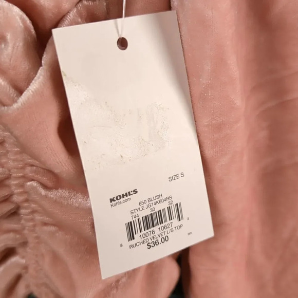 Barbie Pink Velvet Long Sleeve Ruched Crop Top, Square Neckline Juniors - Picture 11 of 13